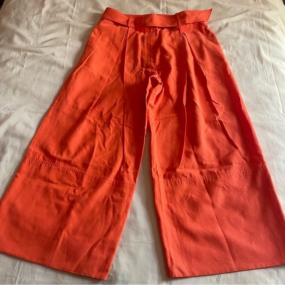 NEW! Farm Rio- Tailored Orange Pants Buckle Belt Wide Leg Size XL Workwear - Picture 3 of 12
